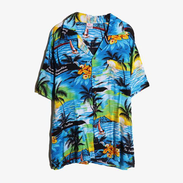 AREMAN -  코튼 하와이안 셔츠   Man XLBlack